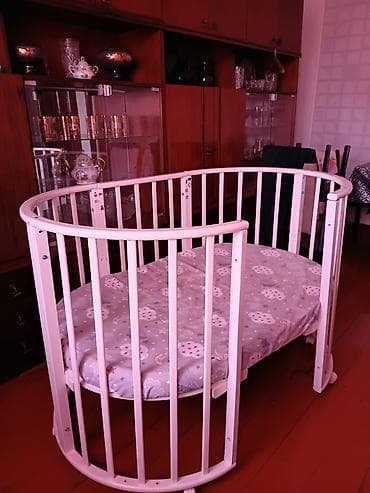 kamot mebel: Oğlan və qız üçün, İşlənmiş, Yumru, Beşik, Matras ilə, Yellənmə mexanizmsiz — 3