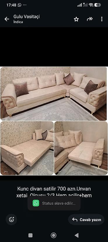 Kunc divan satilir 700 azn.Unvan xetai .Olcusu 2/3.Hem acilir+hem lalafo.az -da Kunc divan satilir 700 azn.Unvan xetai .Olcusu 2/3.Hem acilir+hem