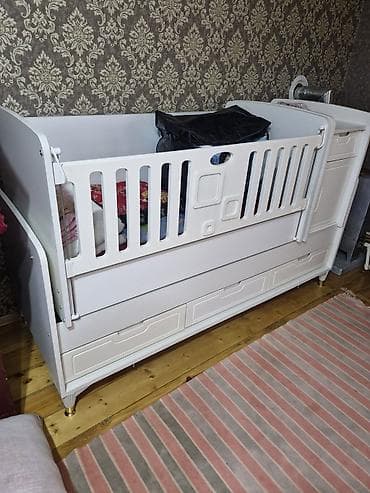 Uşaq beşiyi – kombinə edilmiş model - Rəng: ağ - Material: MDF/taxta