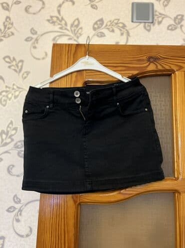 Hicab: Qara rəngli cins mini ətək - Material: Denim (cins), elastan — 1