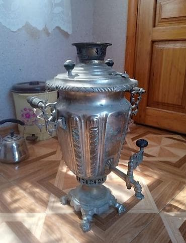 Antik kömürlü samovar - Material: metal (klassik nikel/latun