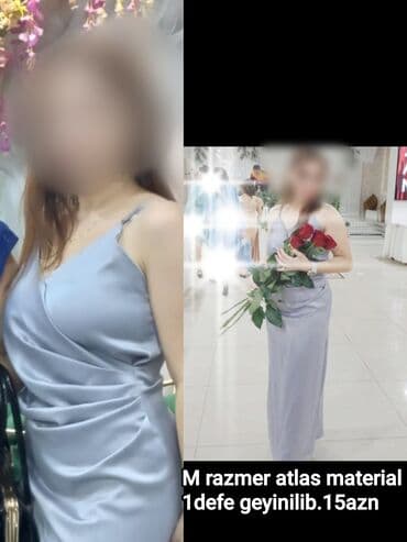 Atlas materialdan, gümüşü-boz rəngdə ziyafət donu. Nazik tənzimlənən