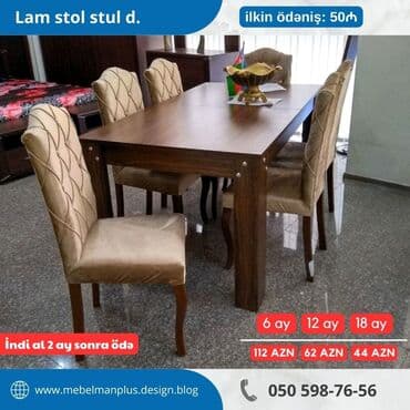 Masa və oturacaq dəstləri: Qonaq otağı üçün, Yeni, Açılan, Kvadrat masa, 6 stul — 7