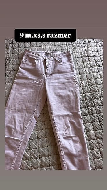 Qadın geyimləri paketi - Ağ-açıq rəngli jeans şalvar: XS/S razmer lalafo.az -da Qadın geyimləri paketi - Ağ-açıq rəngli jeans şalvar: XS/S razmer