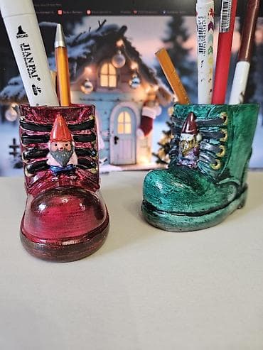 qab gulleri sekilleri: Dekorativ mini dibçəklər və qələm/qutu stendləri dəsti - Retro — 7