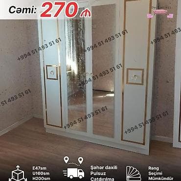divar dolabi: Yeni, 3 qapılı, Güzgülü, Ağ, Digər material, Açılan, Düz dolab — 1