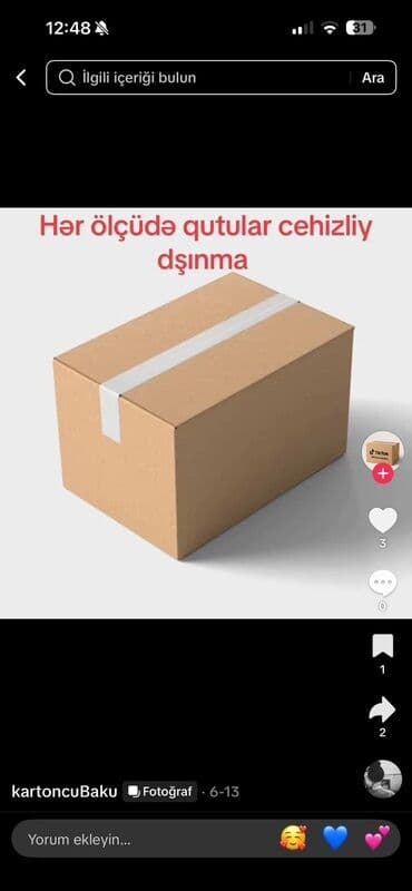 Məhsul: Karton qutular (hər ölçüdə) Təsvir: - E-ticarət, göndəriş
