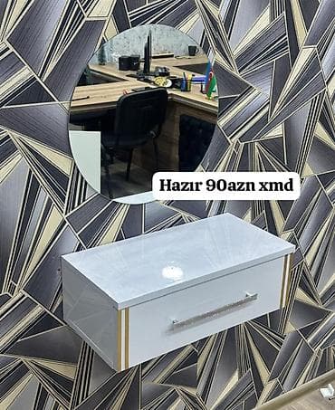 taxt kravat islenmis: Dairəvi güzgü və divara montaj olunan asma tumbadan ibarət dəst. - — 2