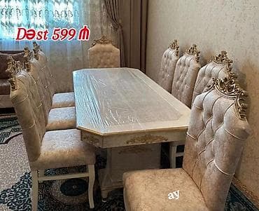 Qonaq otağı üçün, Yeni, Açılmayan, Dördbucaq masa, 8 stul