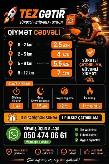 Avto xidmətlər: Tez gətir – şəhərdaxili kuryer və çatdırılma xidməti Xidmətlər: - — 2