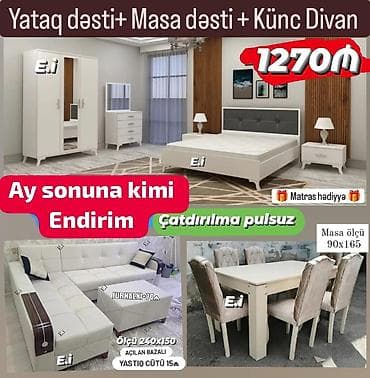 2 təknəfərlik çarpayı, Komod, Dolab, Termo, Yeni