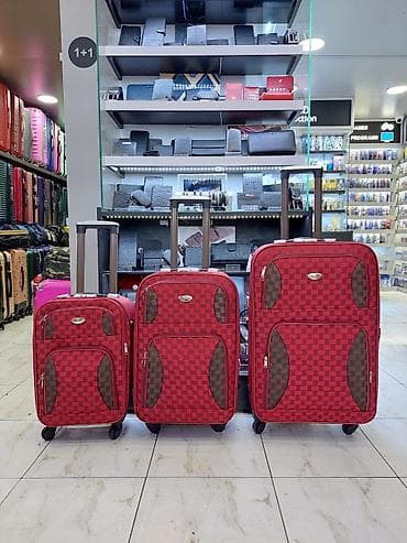 Qırmızı naxışlı tekstil çamadan dəsti - Komplekt: 3 ölçü – kiçik