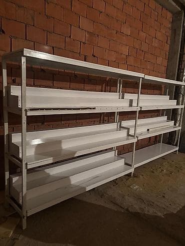 Mağaza avadanlığı: Mağaza üçün metal vitrin rəfləri - Material: möhkəm metal karkas, ağ — 10