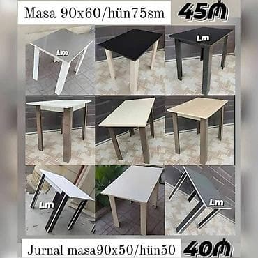 bar stolu satilir: MASALAR Yeni və sifarişlə Qiymet: 45₼ Masa 90x60/hün75 Qiymət — 1
