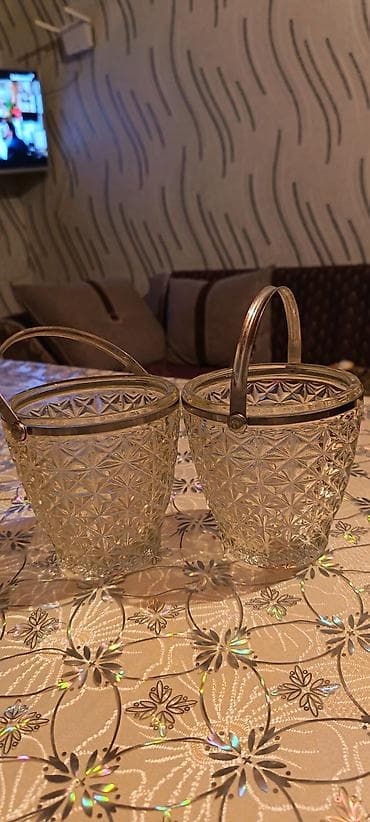 07 sekilleri 2022: Şüşə vedrəciklər (2 ədəd) – dekorativ naxışlı, metal tutacaqlı - — 1