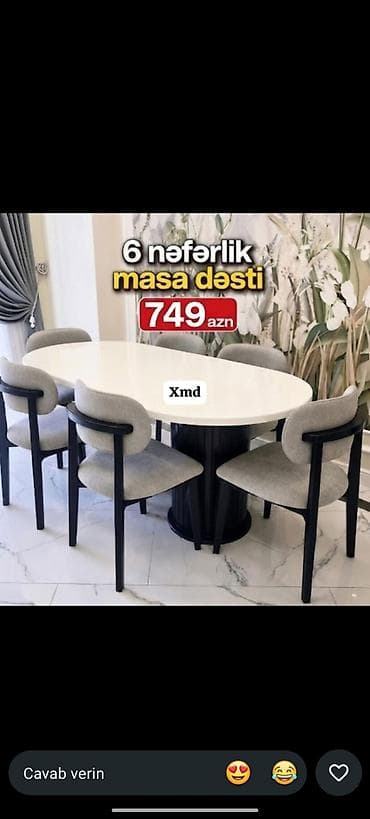 metbe: Qonaq otağı üçün, Yeni, Açılmayan, Oval masa, 6 stul — 1