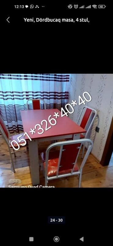 jaluzler metbex üçün: Qonaq otağı üçün, Yeni, Açılmayan, Dördbucaq masa, 4 stul — 17