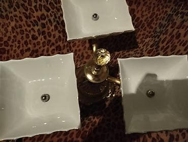 perde aksesuarlari: Üçqablı dekorativ meyvə/şirniyyat vazası - Klassik üslubda masaüstü — 1