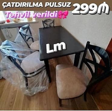 stol və stullar: Mətbəx üçün, Açılmayan, Dördbucaq masa, 4 stul — 1
