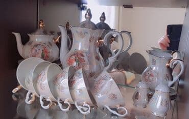 Çay dəsti, rəng - Qızılı, Farfor, 6 nəfərlik