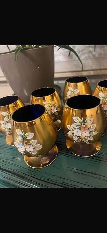 Qədəhlər, rəng - Qızılı, Şüşə, 6 ədədli dəst