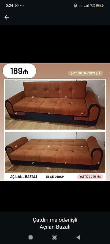 krep parca: Açılan-bazalı divan - Ölçü: 210 sm (yataq rejimində tam açılır) - — 1