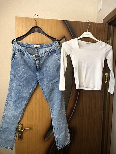 dest paltar: Qadın geyim dəsti: jeans və bluz - Jeans: mavi/acid-wash effektli — 1