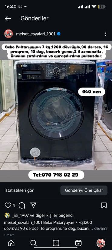 samsung a30 qiymeti kontakt home: Paltaryuyan maşın LG, 7 kq, Avtomat, Qurutmasız, Kredit yoxdur — 4