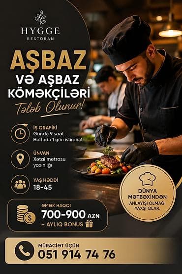 🍽️ Təcrübəli Aşbaz və Aşbaz Köməkçiləri Tələb Olunur! 🏢 İşəgötürən — 1
