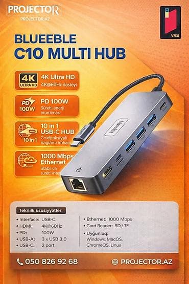 Mətbəx texnikası: BLUEEBLE C10 Multi Hub – 10‑u 1-də USB‑C genişləndirmə mərkəzi Əsas — 1