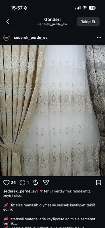 ucuz tul: Klassik naxışlı pərdə dəsti - Zərif damask ornamentli qalın pərdə və — 1