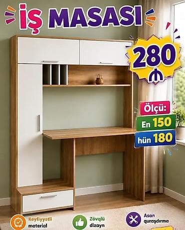 İş masası – funksional və zövqlü dizayn - Ölçü: en 150 sm, hündürlük — 1