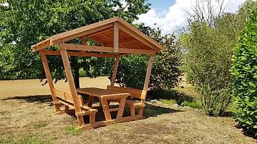 balkon ucun stol stul: Dördbucaq masa, 6 stul, Açılmayan, Skameykalar ilə, Taxta — 8