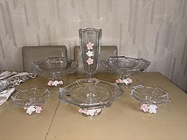 Şüşə dekorativ-servis dəsti - Şık, şəffaf şüşədən hazırlanmış