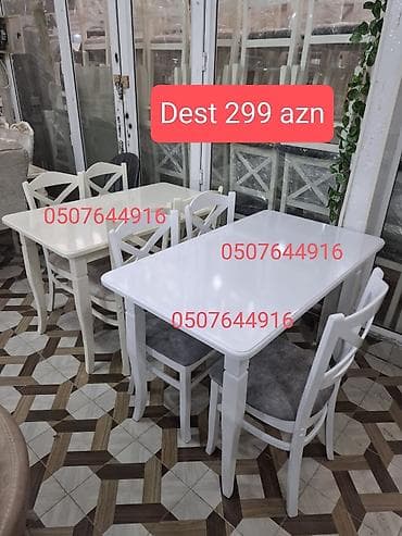 Mətbəx üçün, Yeni, Açılmayan, Dördbucaq masa, 4 stul