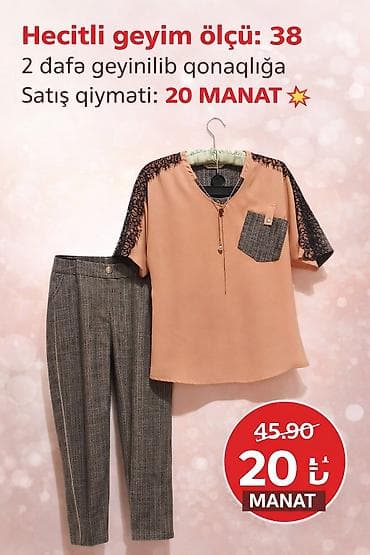 Hecimli geyim dəsti – ölçü 38 - İki hissədən ibarət: şaftalı rəngli