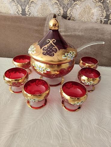 Qırmızı-qatlı şüşədən hazırlanmış büllur punch/kompot dəsti - — 4