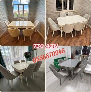 Qonaq otağı üçün, Yeni, Açılan, Dördbucaq masa, 6 stul