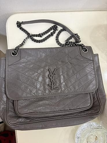 nike sumka: YSL original Niki” zəncirli çiyin çantası – boz rəng - Yumşaq — 1