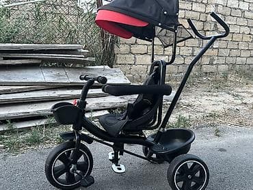 aurus bicycle: Uşaq üçün üçtəkərli velosiped-araba - Rəng: qara, qırmızı detallarla — 3