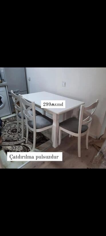 masa ustu komputerlerin qiymeti: Mətbəx üçün, Dördbucaq masa, 4 stul — 1