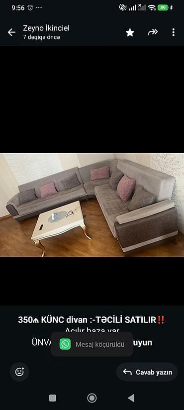*350₼ KÜNC divan :-TƏCİLİ SATILIR*‼️ Açılır baza var ÜNVAN:-əcəmi