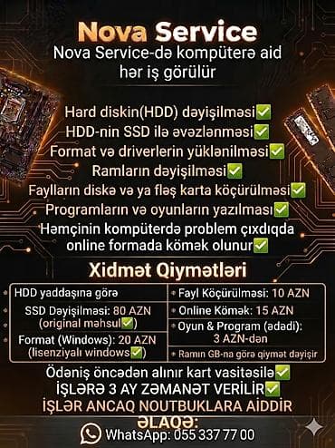 https:promo.bizon.az: Nova noutbuk service 1)Qiymet:HDD — 2
