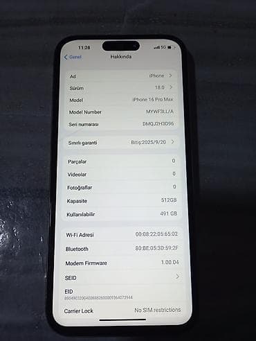 a50: IPhone 16 Pro Max, 512 GB, Gümüşü, Zəmanət — 3