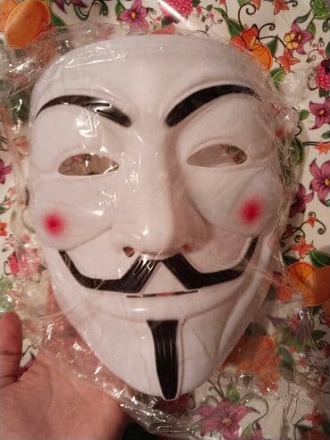 маски в баку: Guy Fawkes üslubunda plastik maska - Rəng: ağ korpus, qara bığ-saxqal — 2