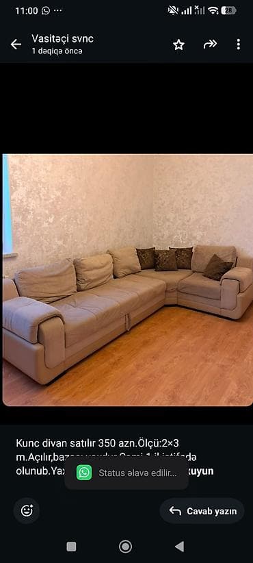 Kunc divan satılır 350 azn.Ölçü:2×3 m.Açılır,bazası yoxdur.Cəmi 1 il lalafo.az -da Kunc divan satılır 350 azn.Ölçü:2×3 m.Açılır,bazası yoxdur.Cəmi 1 il