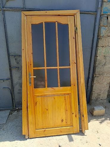 pendir: Ağac qapı dəsti – şüşəli dizayn - Material: təbii ağac (laklanmış — 1