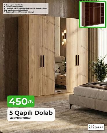 taxta ref: 5 qapılı geyim dolabı - Ölçü: 47×200×200 sm - Material: 18 mm laminat — 1
