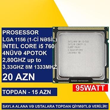 Prosessor Intel Core i5 Prosessor “LGA 1156 (1ci nəsil) İntel Core i5 760”, 4 nüvə, İşlənmiş lalafo.az -da Prosessor Intel Core i5 Prosessor “LGA 1156 (1ci nəsil) İntel Core i5 760”, 4 nüvə, İşlənmiş