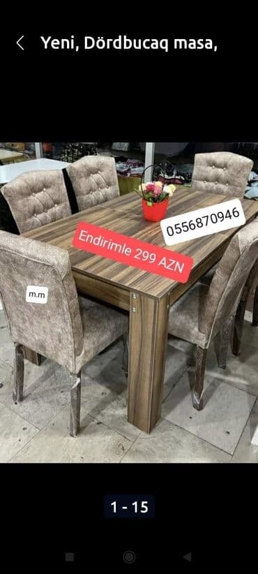 gencede heyet evleri: Qonaq otağı üçün, Yeni, Açılmayan, Dördbucaq masa, 6 stul — 4